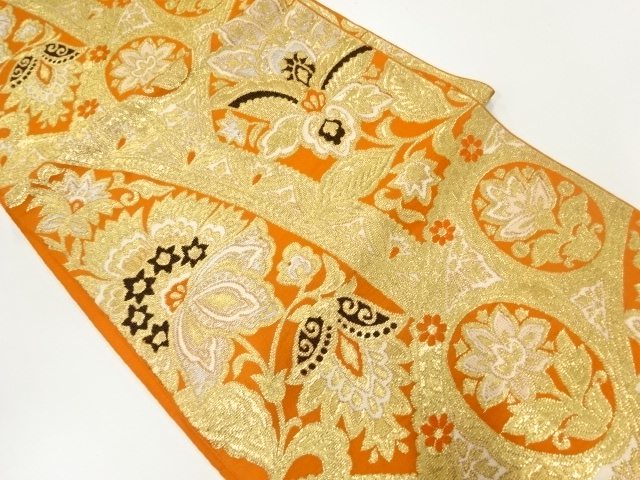 JAPANESE KIMONO / ANTIQUE FUKURO OBI / SILK / WOVEN FLORAL SARASA